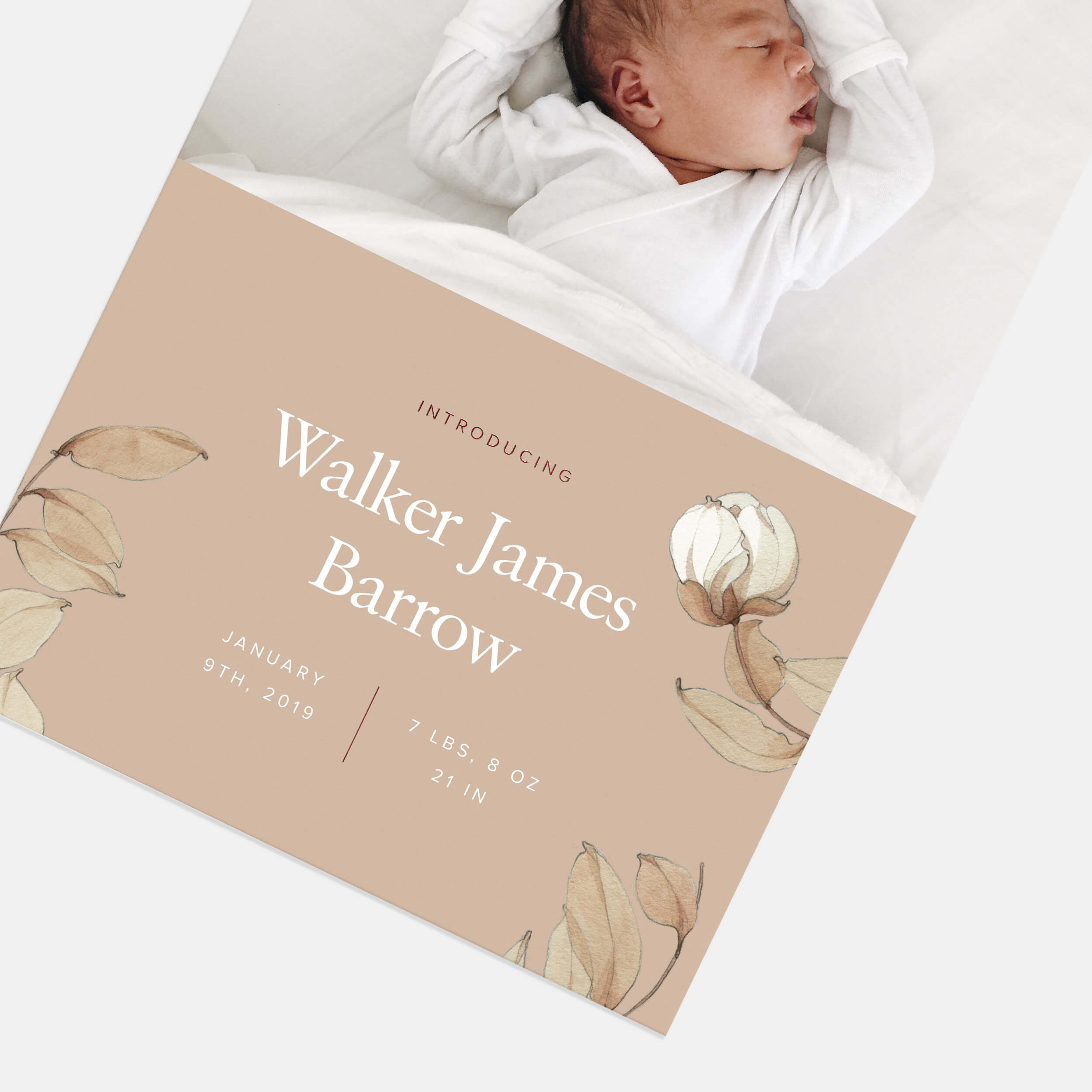 Taupe Botanical Baby Announcement