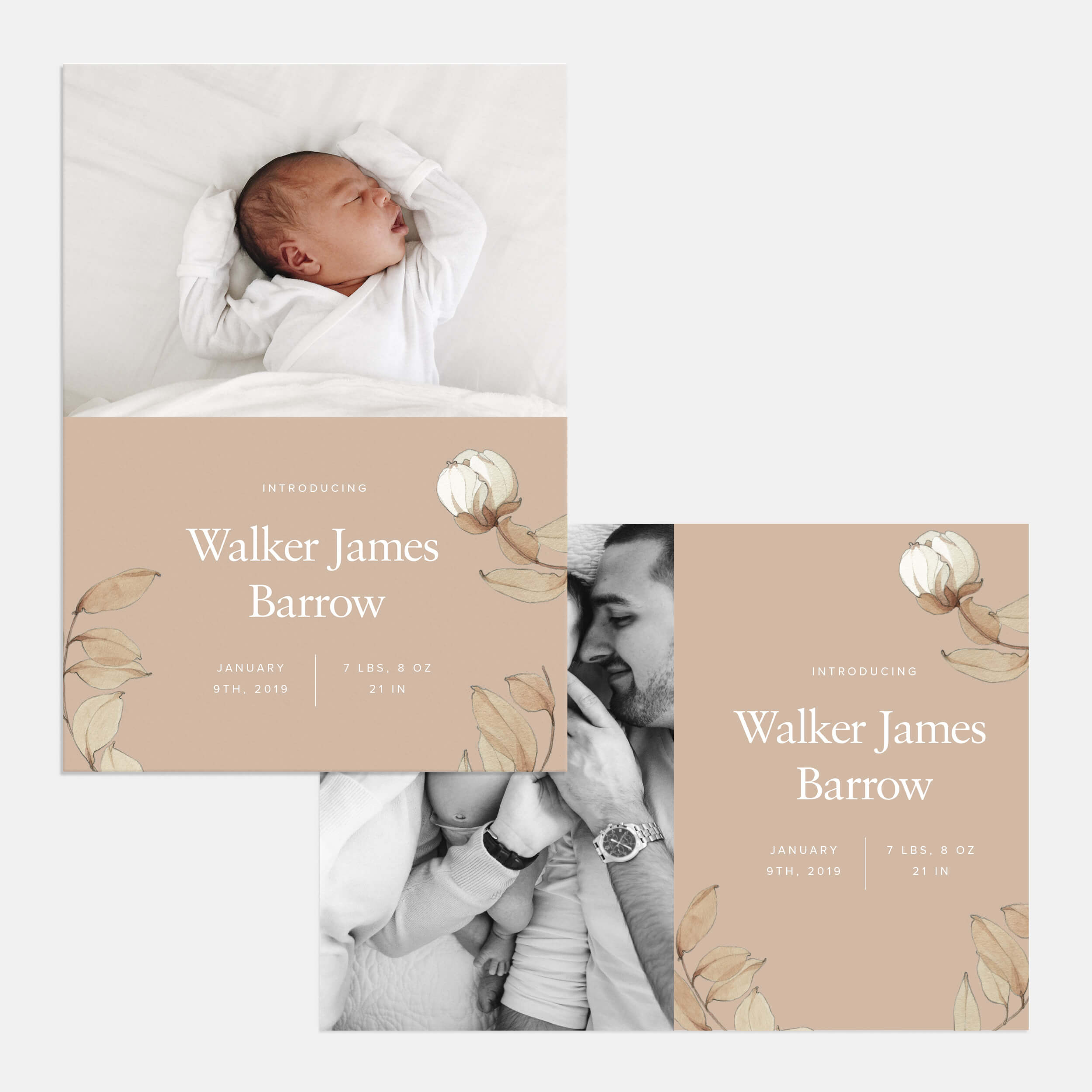 Taupe Botanical Baby Announcement