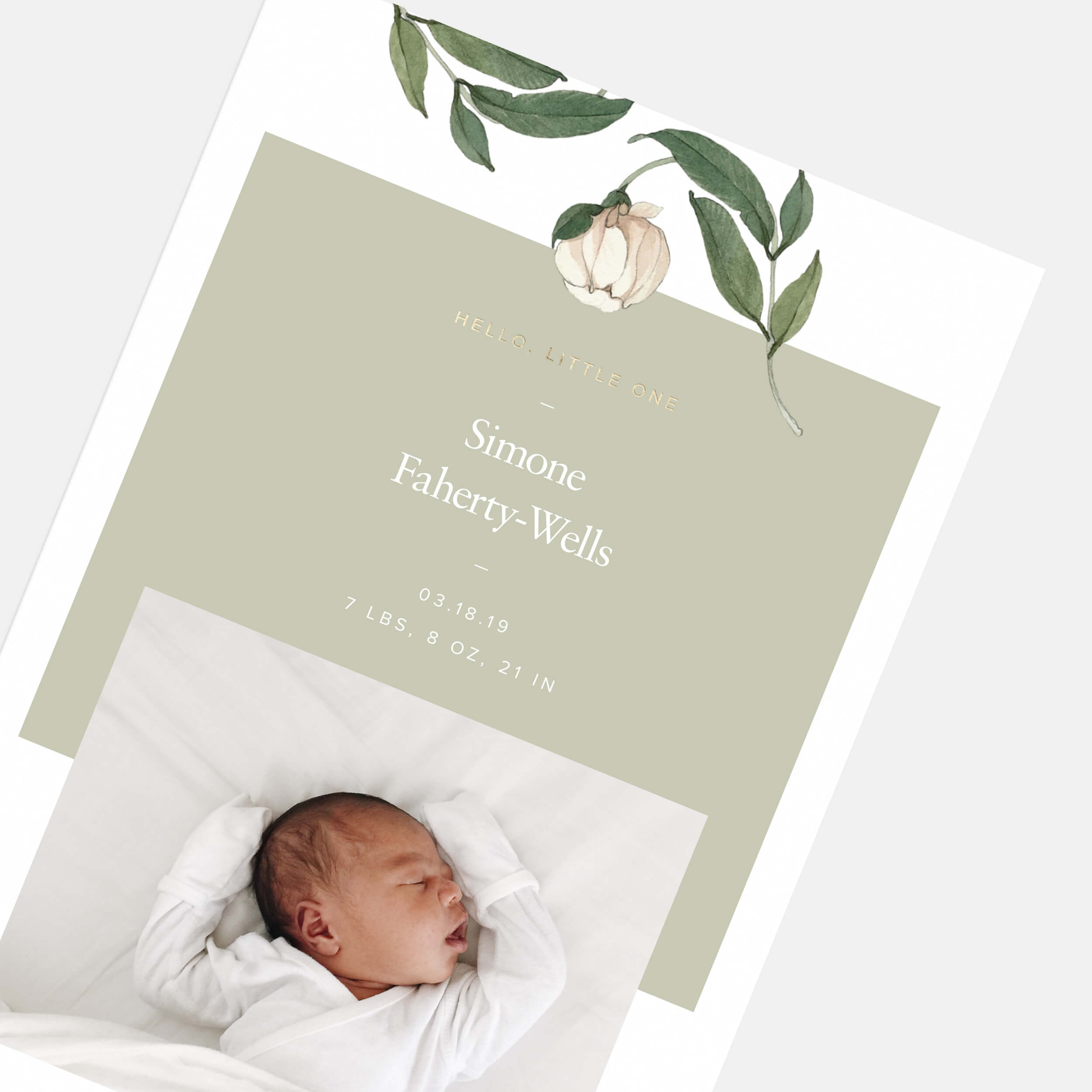 White Botanic Birth Announcement