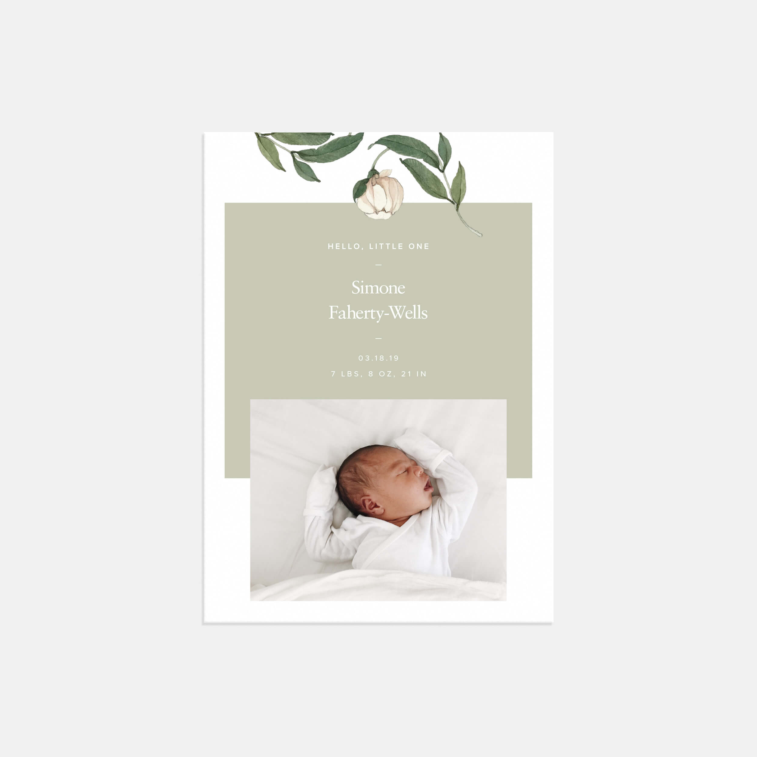 White Botanic Birth Announcement by Artifact Uprising | Cards